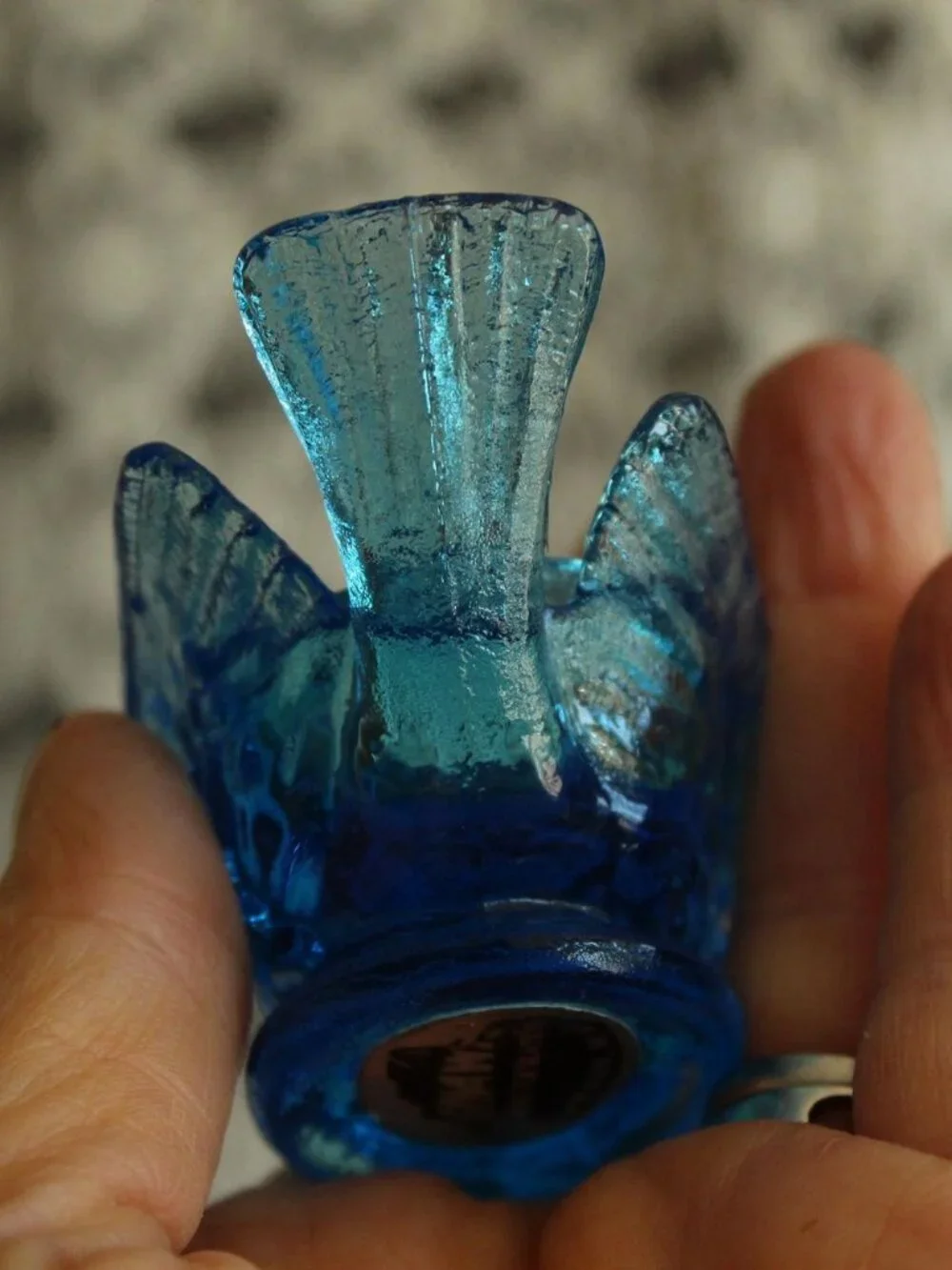 Vintage 1960s Salt Cellar, Kanawha Bermuda Blue Glass Bird with Berry